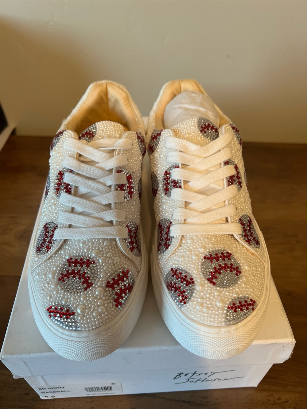 Betsey Johnson SB-Sidny White Baseball Platform Sneakers - Picture 4 of 6